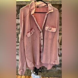 (NWOT) Free People Waffle Knit Button-Up Shirt | Oversized